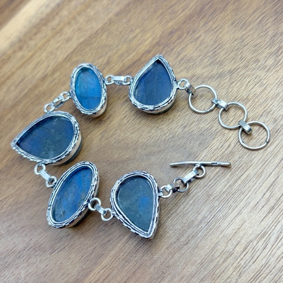 Blue Labradorite Bracelet Chunky Vintage Boho Southwest Style Pear Oval New 925 - Picture 6 of 6